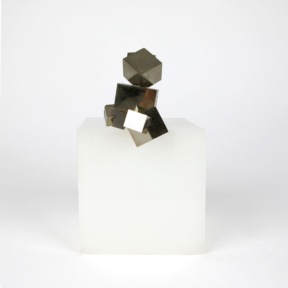 Natural Pyrite Mineral Specimen of Cubic Crystal Clusters on white background