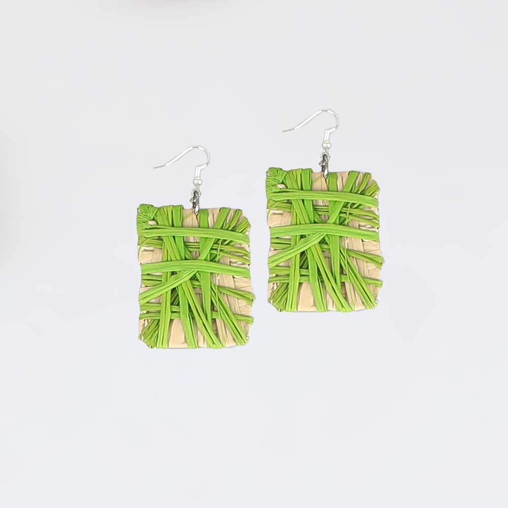 Tjanpi Desert Weavers Raffia Woven Earrings on white background