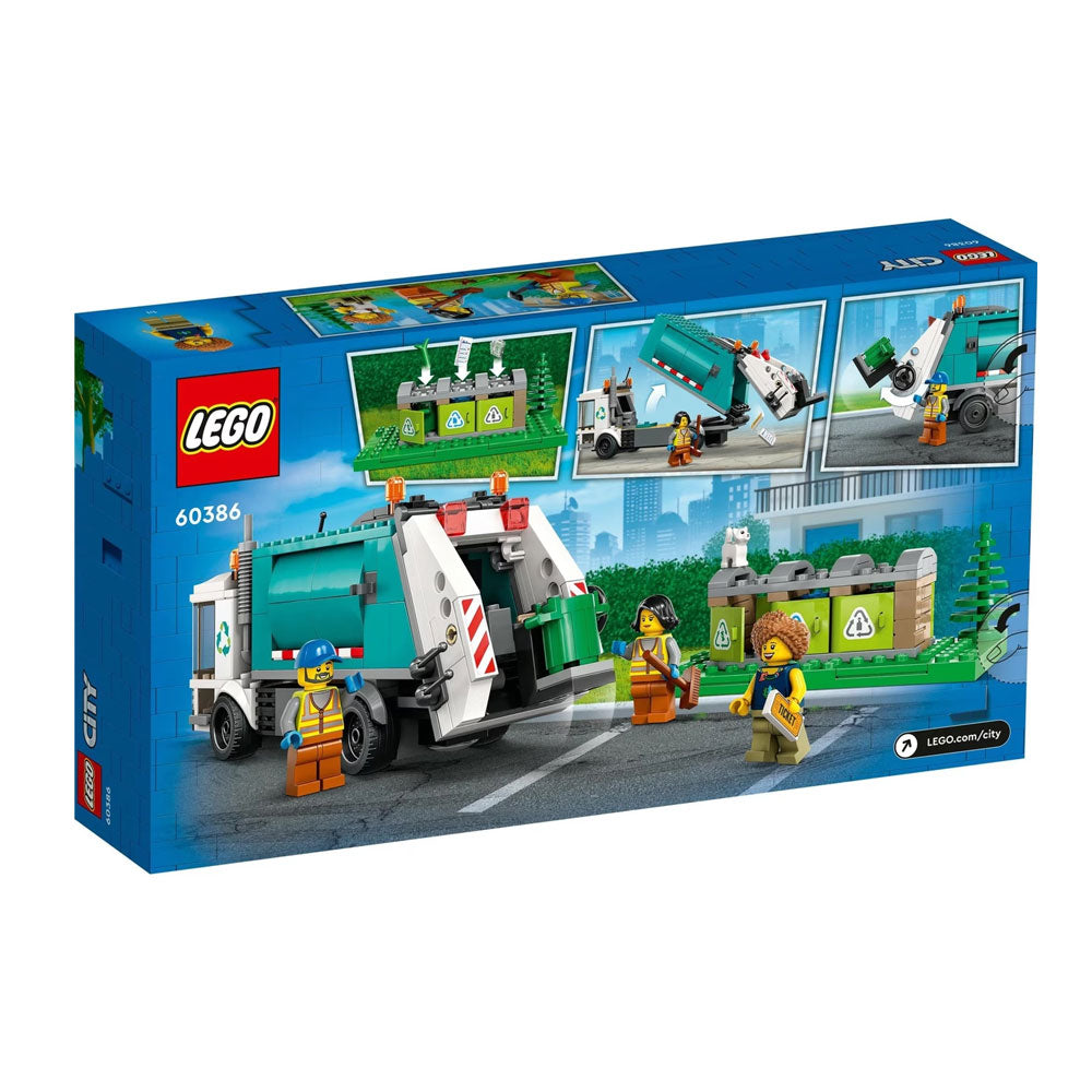 LEGO City recycling truck set packaging with illustrations on a white background