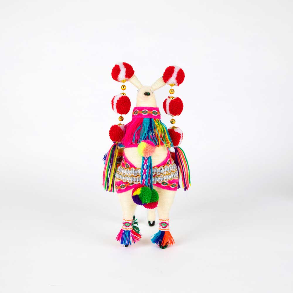 Colourful Spun Wool Llama on white background