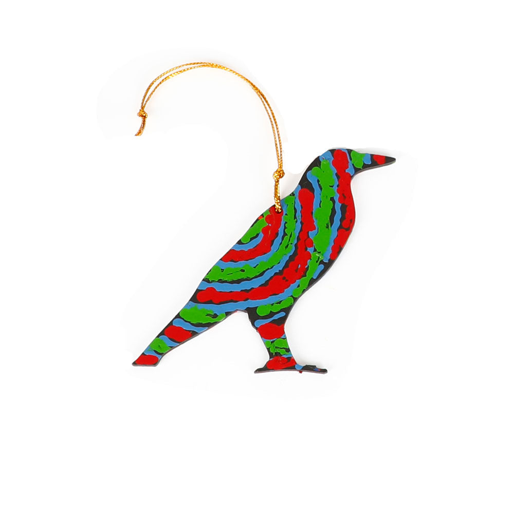 Warlukurlangu handpainted bird  ornament decoration on white background