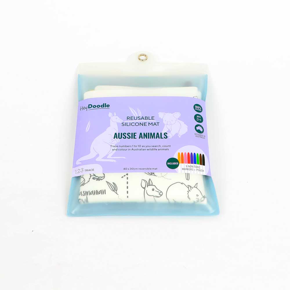 Reusable Silicone Mat with drawing pens- Aussie Animals - on white background