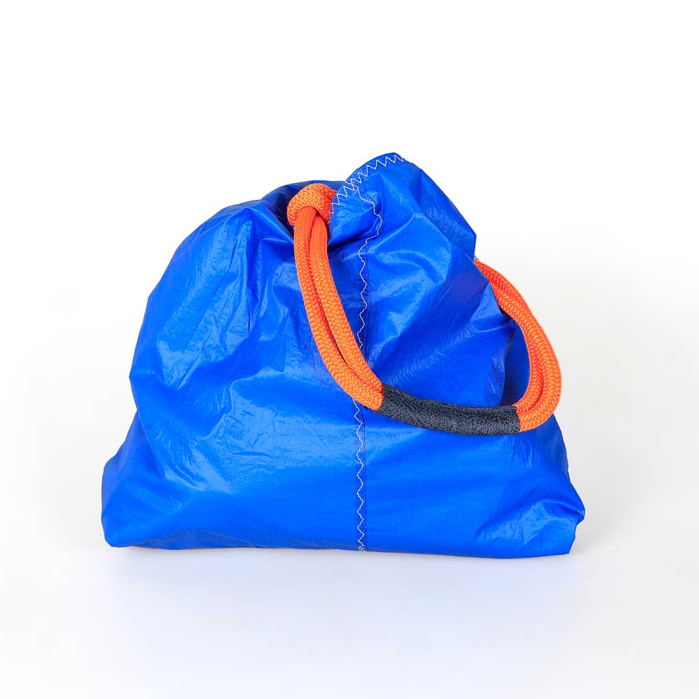Blue  seashopper sailcloth bag on white background for Australian Museum Shop online