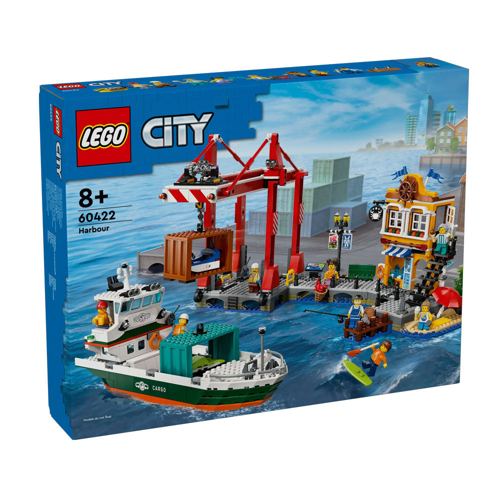 LEGO City Harbour set packaging with boat and dock scene on box