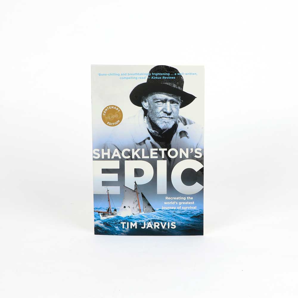 Shackleton's epic book recounting Tim Jarvis' recreation of the Shackleton Expedition. white background