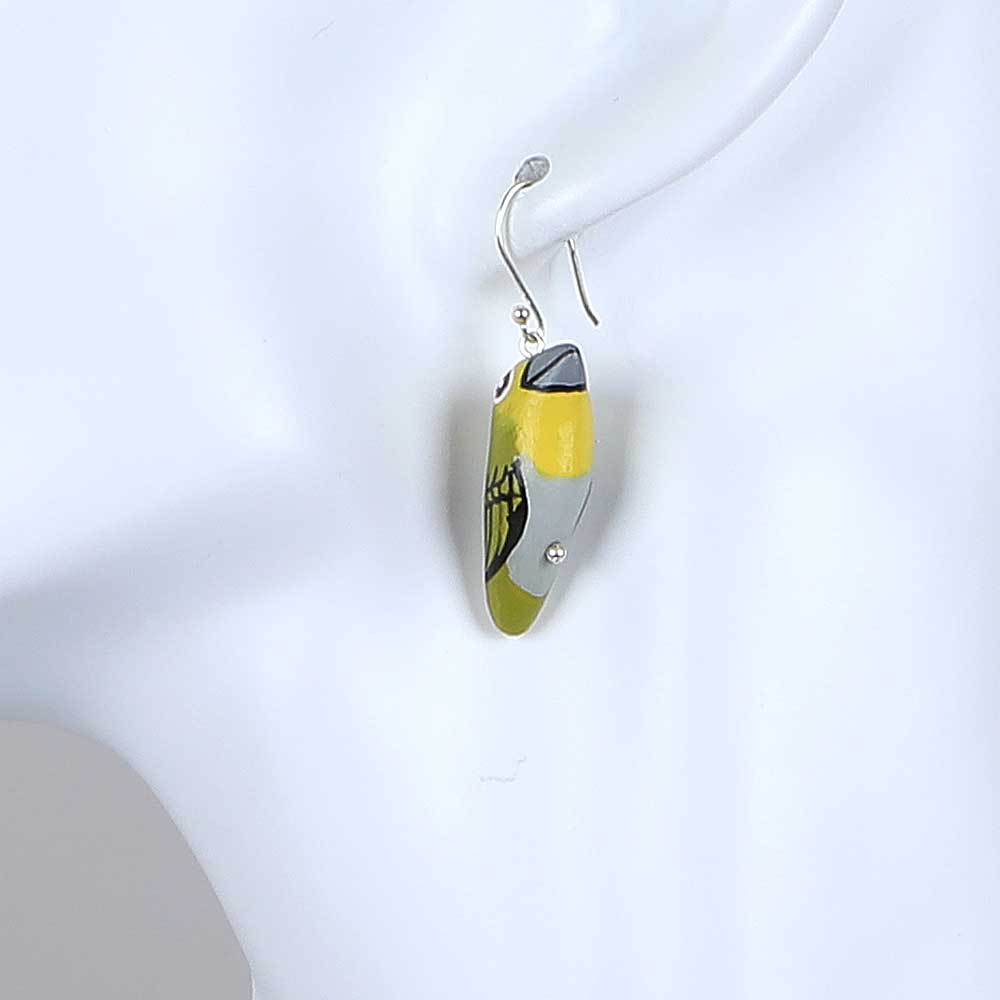 Silvereye earrings songbird collection photographed on white background for Australian Museum Shop online