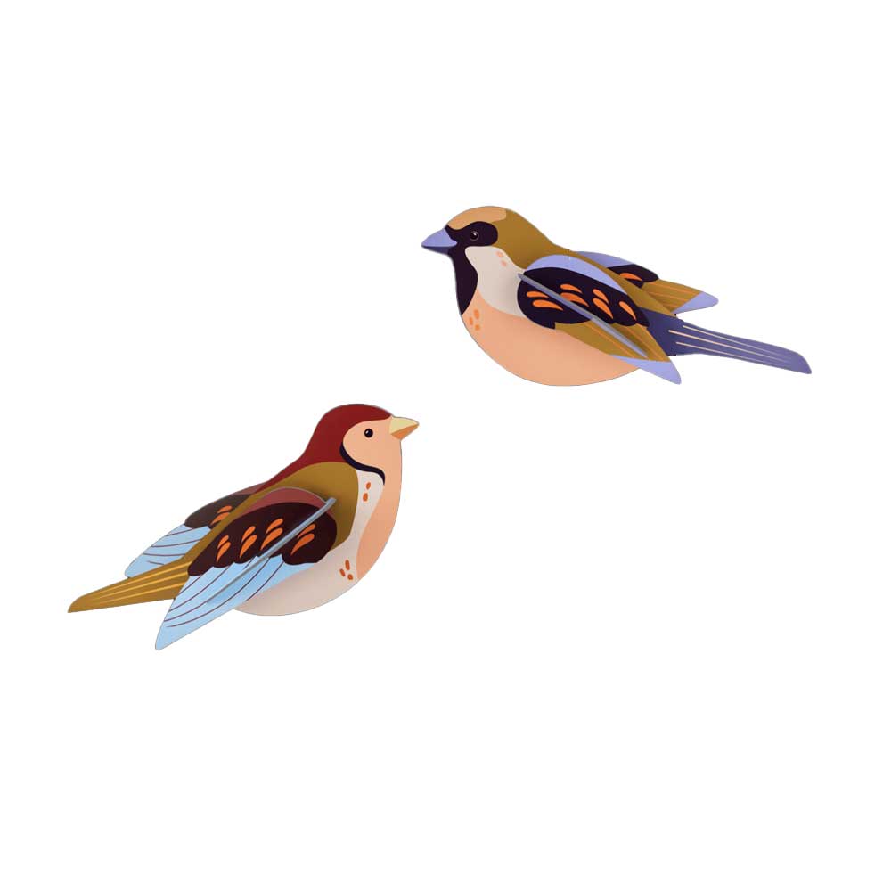 Sparrows bird wall art construction kit on white background