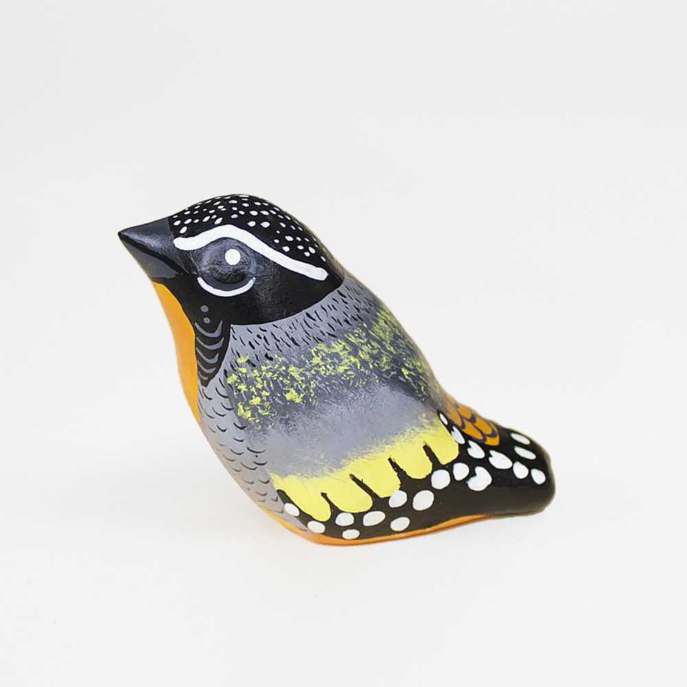 Spotted pardalote ceramic hand painted paperweight and single tone whistle