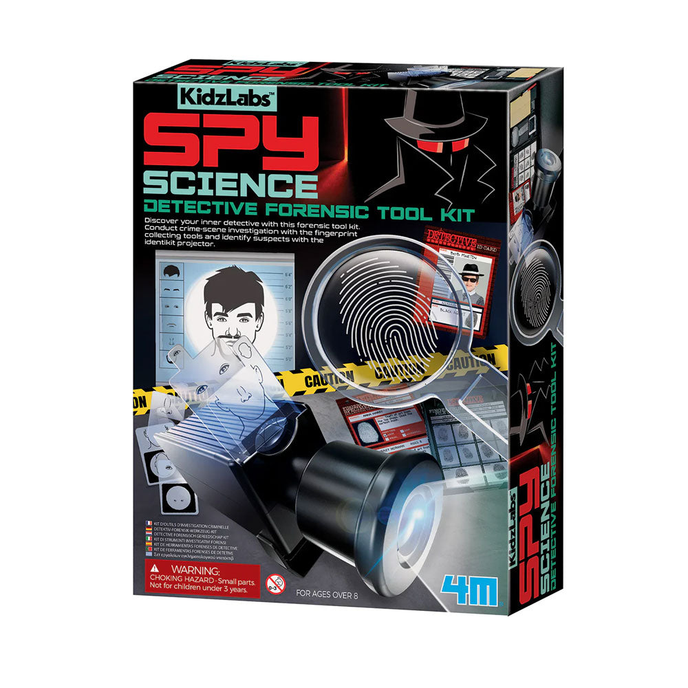 Spy Science Detective Forensic Tool Kit packaging with magnifying glass and fingerprint analysis on a white background