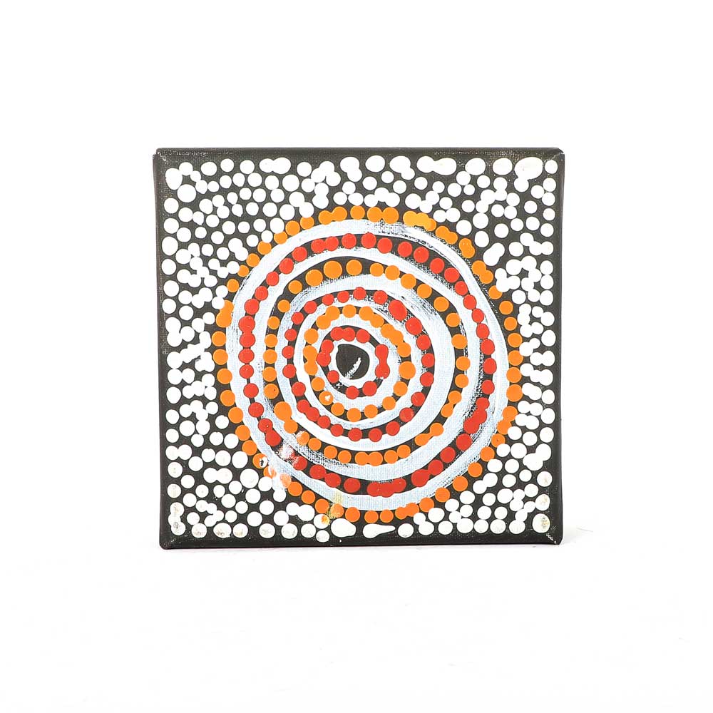 Warlukurlangu artists handpainted canvas 130x130mm on white background for Australian Museum Shop online