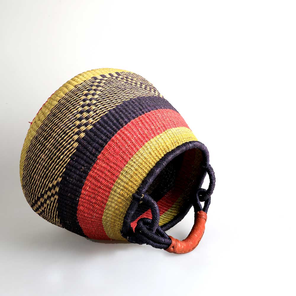 Ghanaian handwoven elephant grass basket. Photographed on white. Australian Museum Shop online