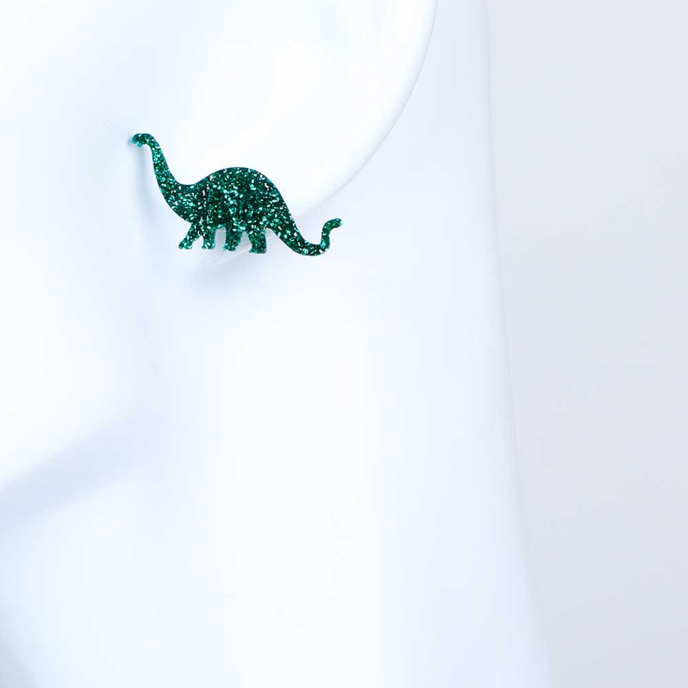 Brontosaurus green glitter acetate stud earrings Haus of Dizzy Australian Museum shop online