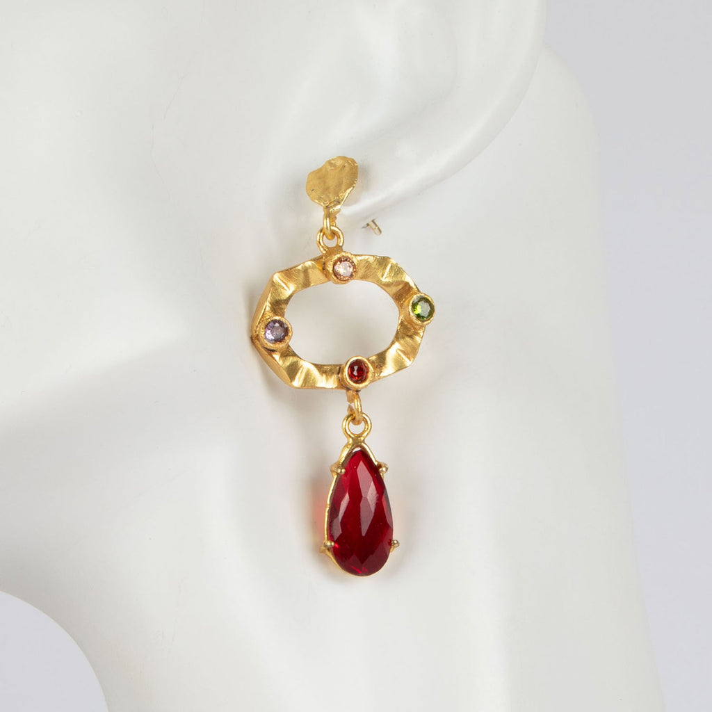 18ct gold plated 3-tier drop earrings with colourful Swarovski crystals festive sparkle