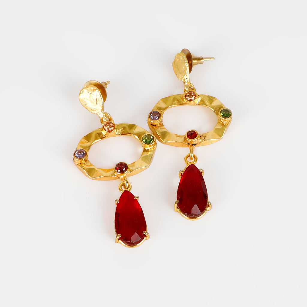 18ct gold plated 3-tier drop earrings with colourful Swarovski crystals festive sparkle