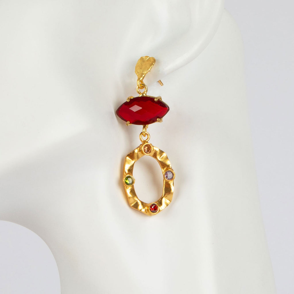 18ct gold plated 3-tier drop earrings with colourful Swarovski crystals festive sparkle