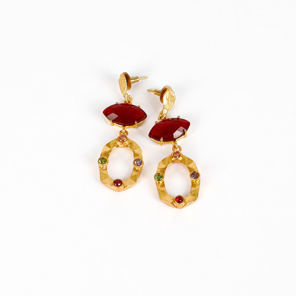 18ct gold plated 3-tier drop earrings with colourful Swarovski crystals festive sparkle