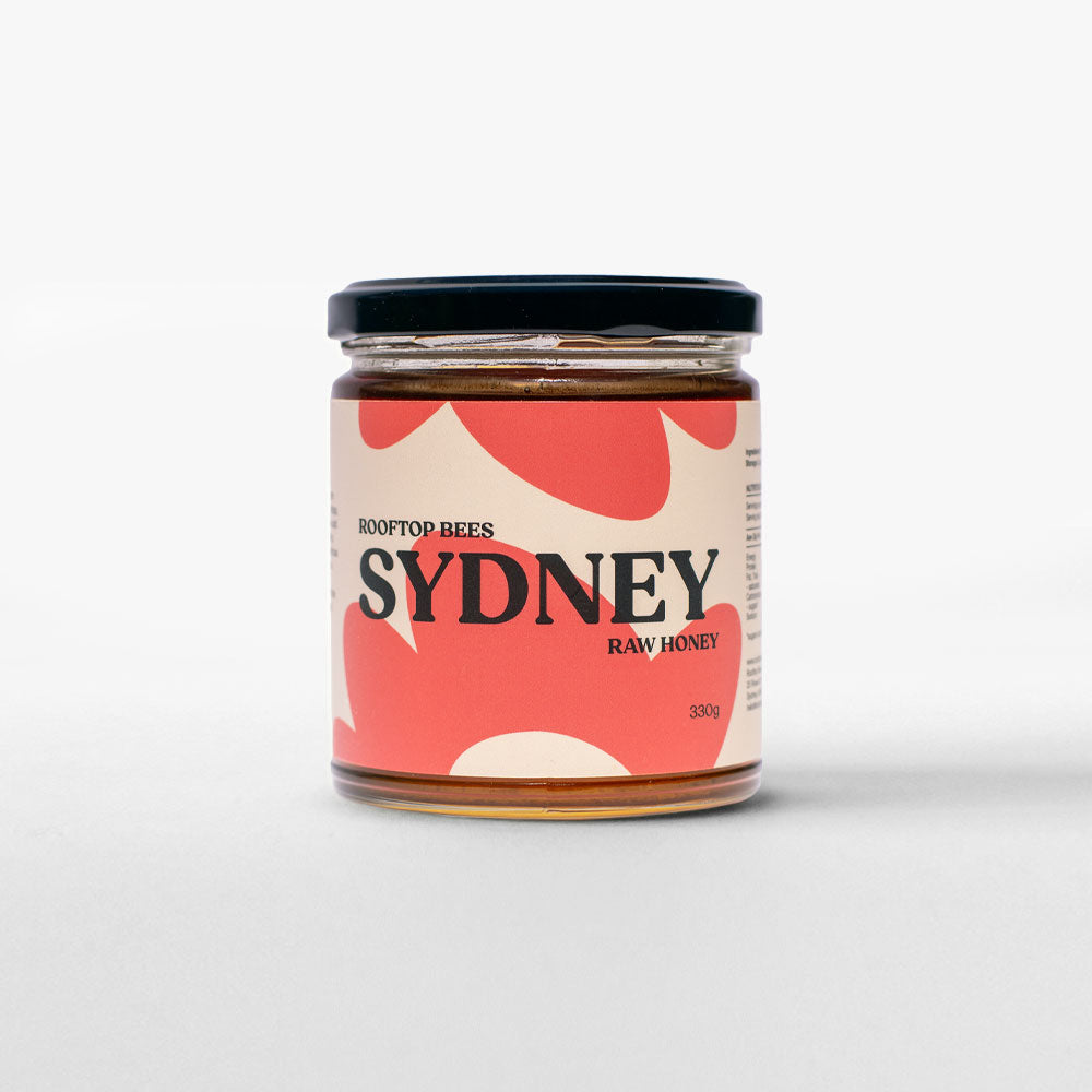 Rooftop bees Sydney honey, on white background