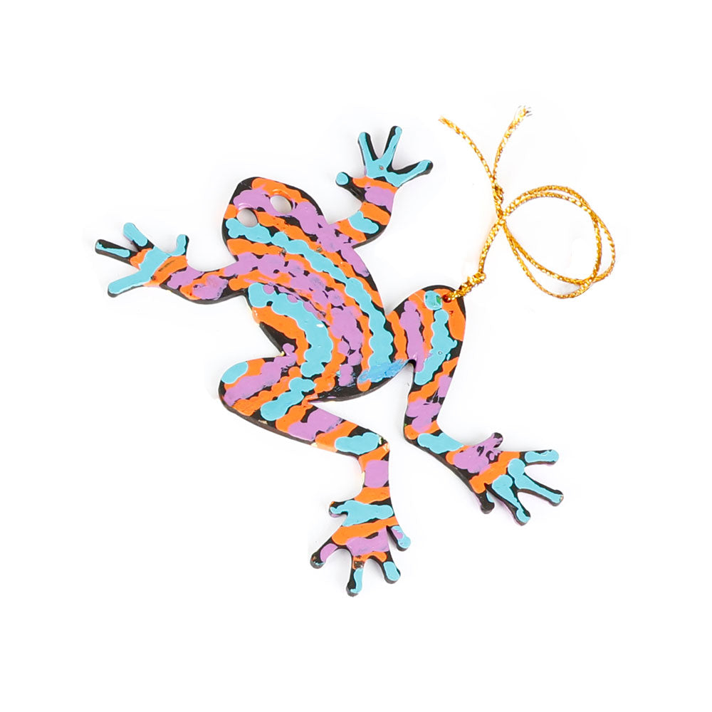 Warlu arts handpainted balsa wood frog ornaments on white background