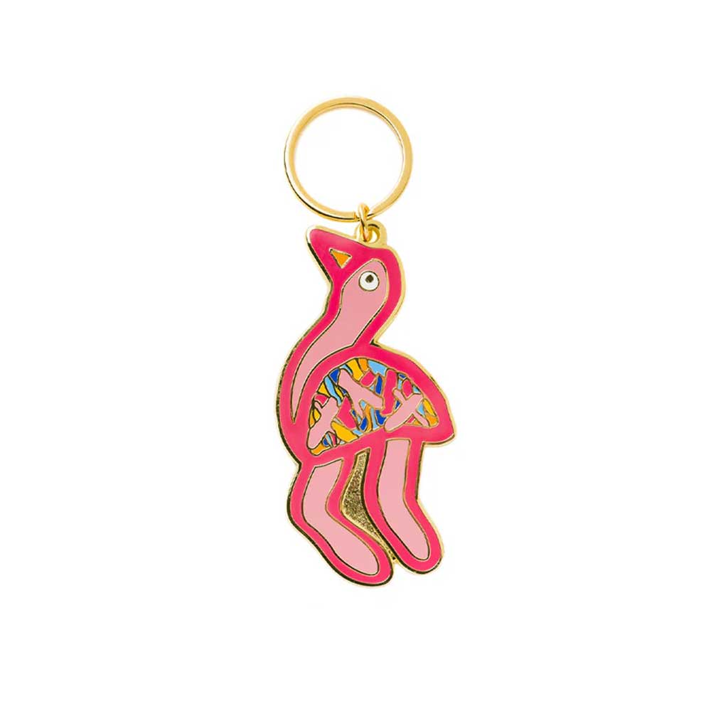 Thelma Beeton Enamel Keyring in pink on white background