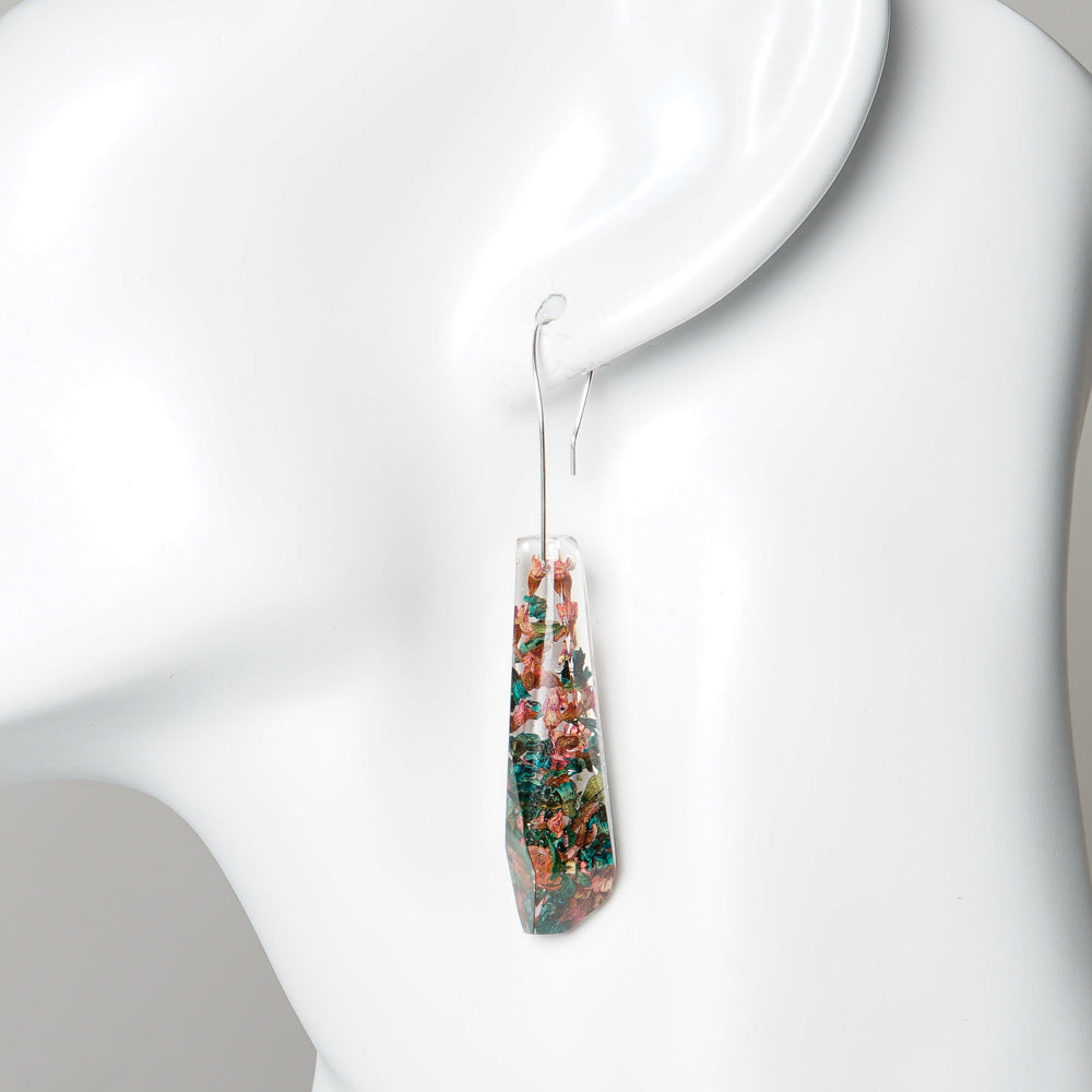 Thryptomene facetted dangle earrings on white background for Australian Museum Shop online