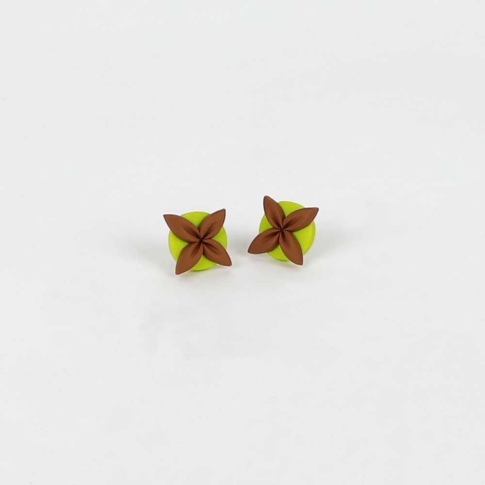 Tipani stud earrings lime chocolate on white background