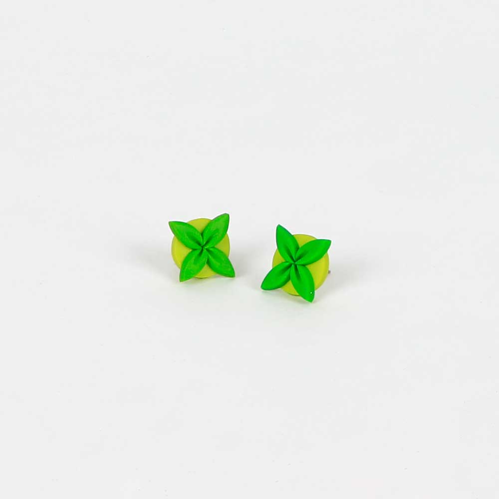 Tipani stud earrings lime green on white background