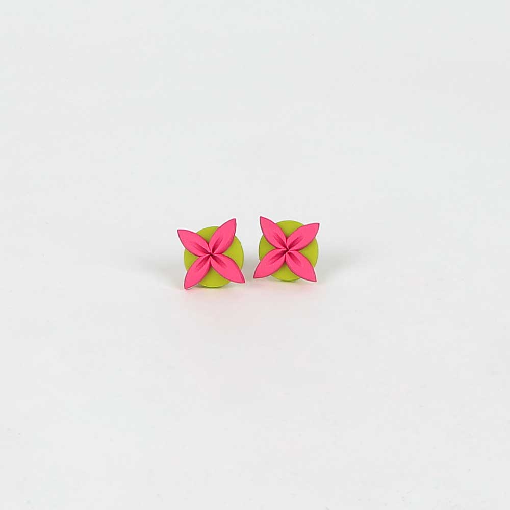 Tipani stud earrings lime pink on white background