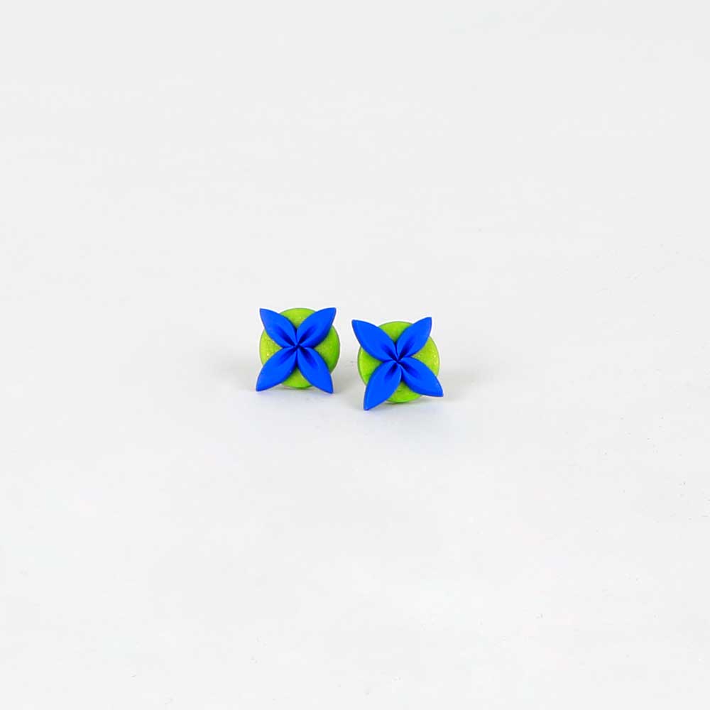 Tipani stud earrings lime royal on white background