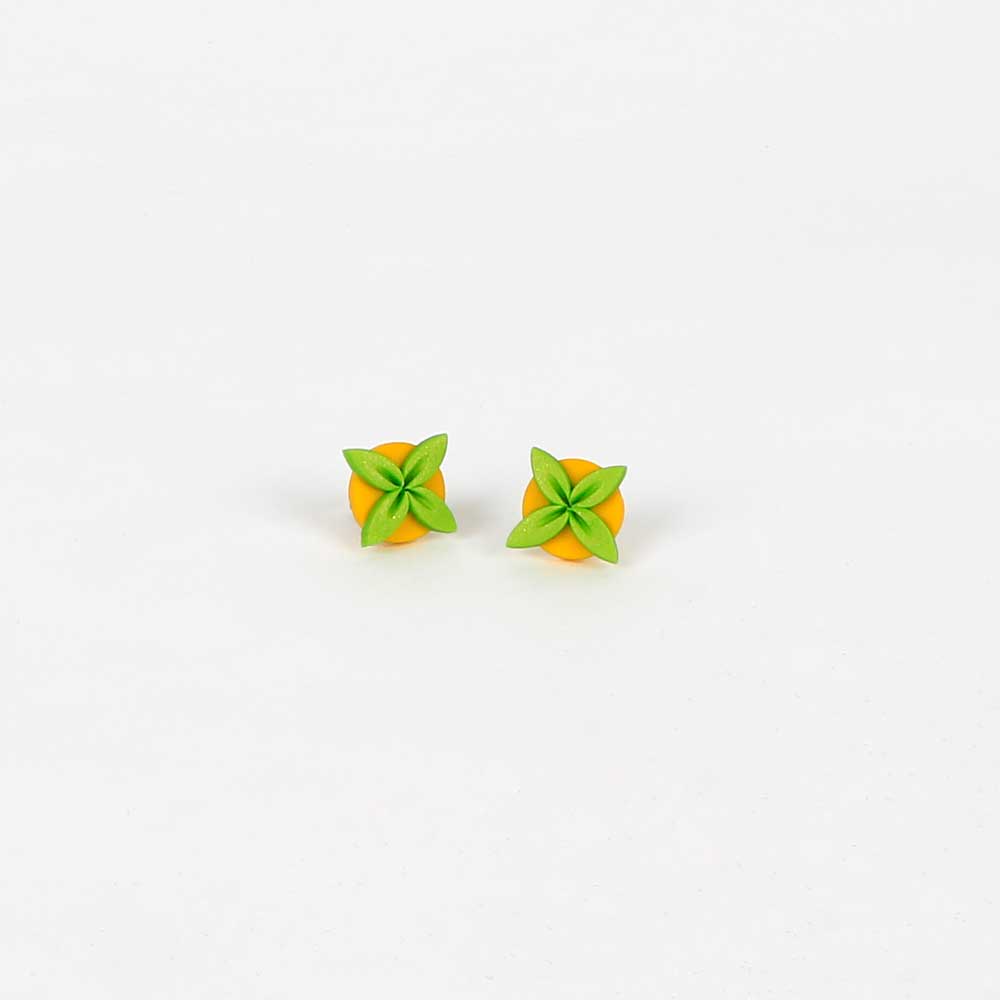 Tipani stud earrings yellow lime on white background