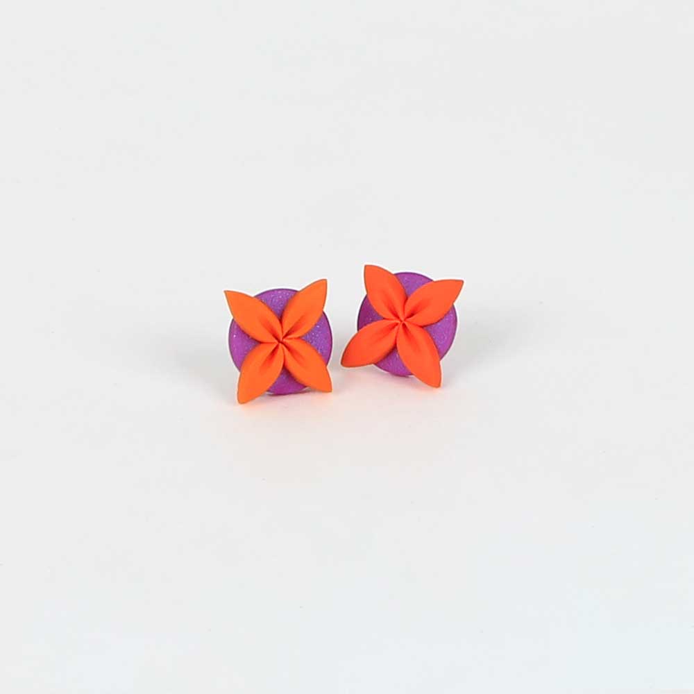 Tipani stud earrings violet papaya on white background