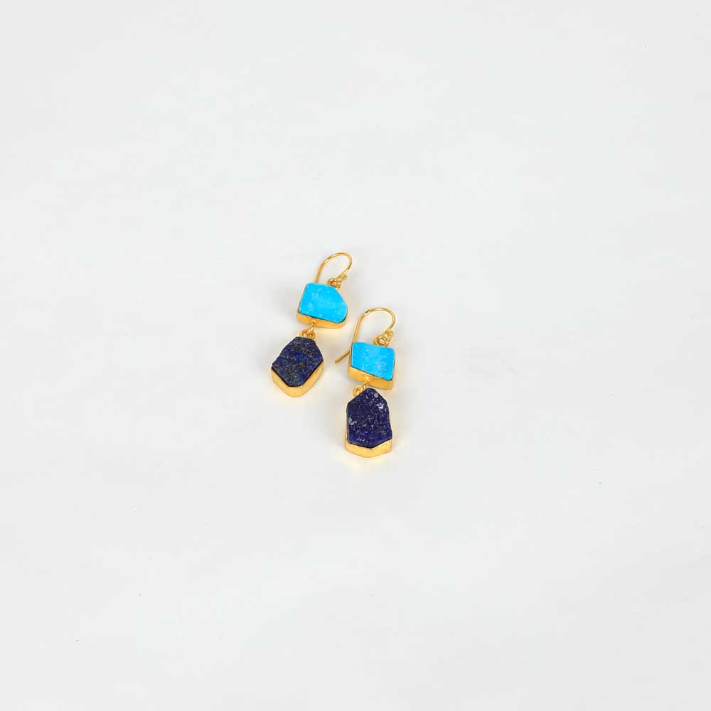 Arizona Turquoise and Lapiz Lazuli Earrings on white background