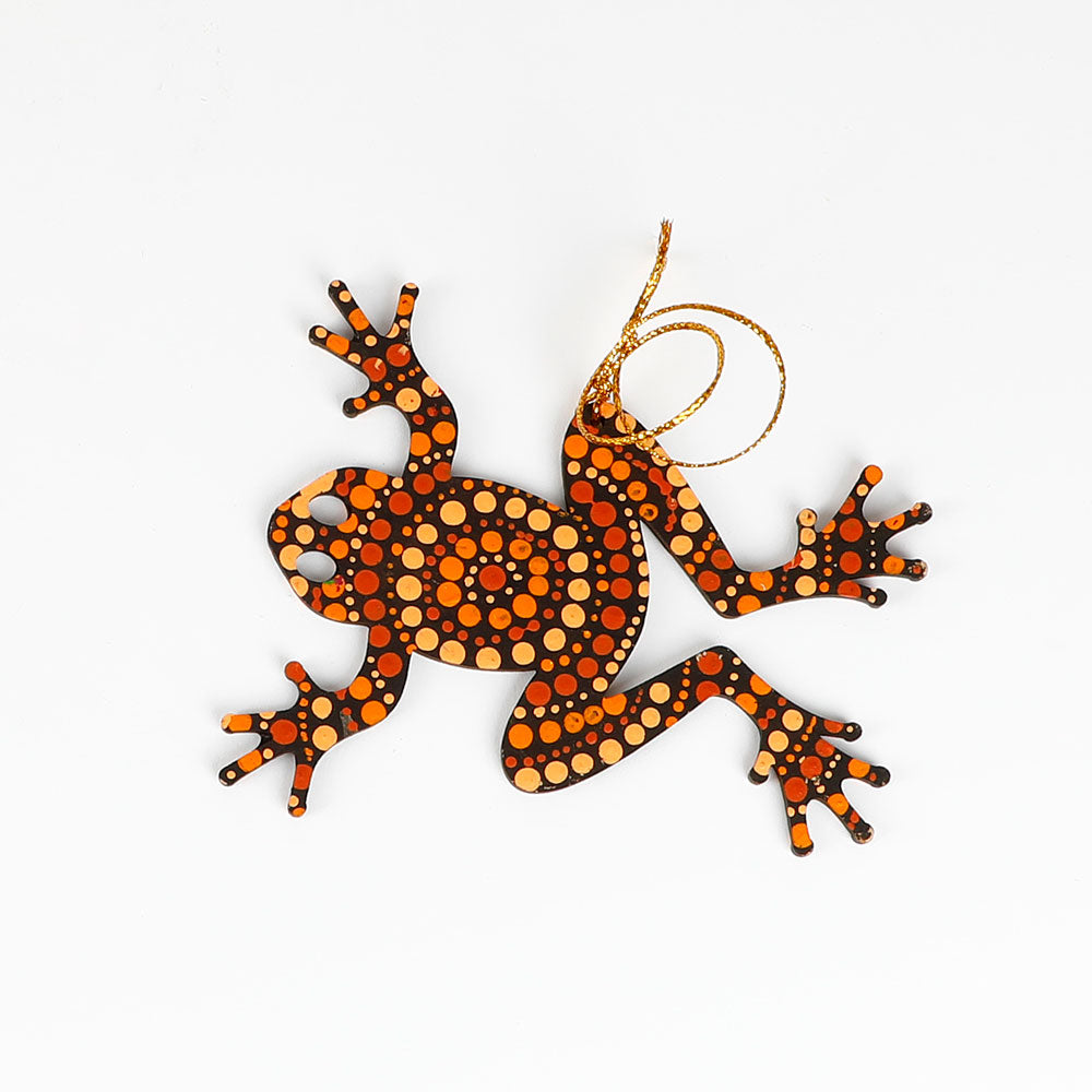 Warlu arts handpainted balsa wood frog ornaments on white background