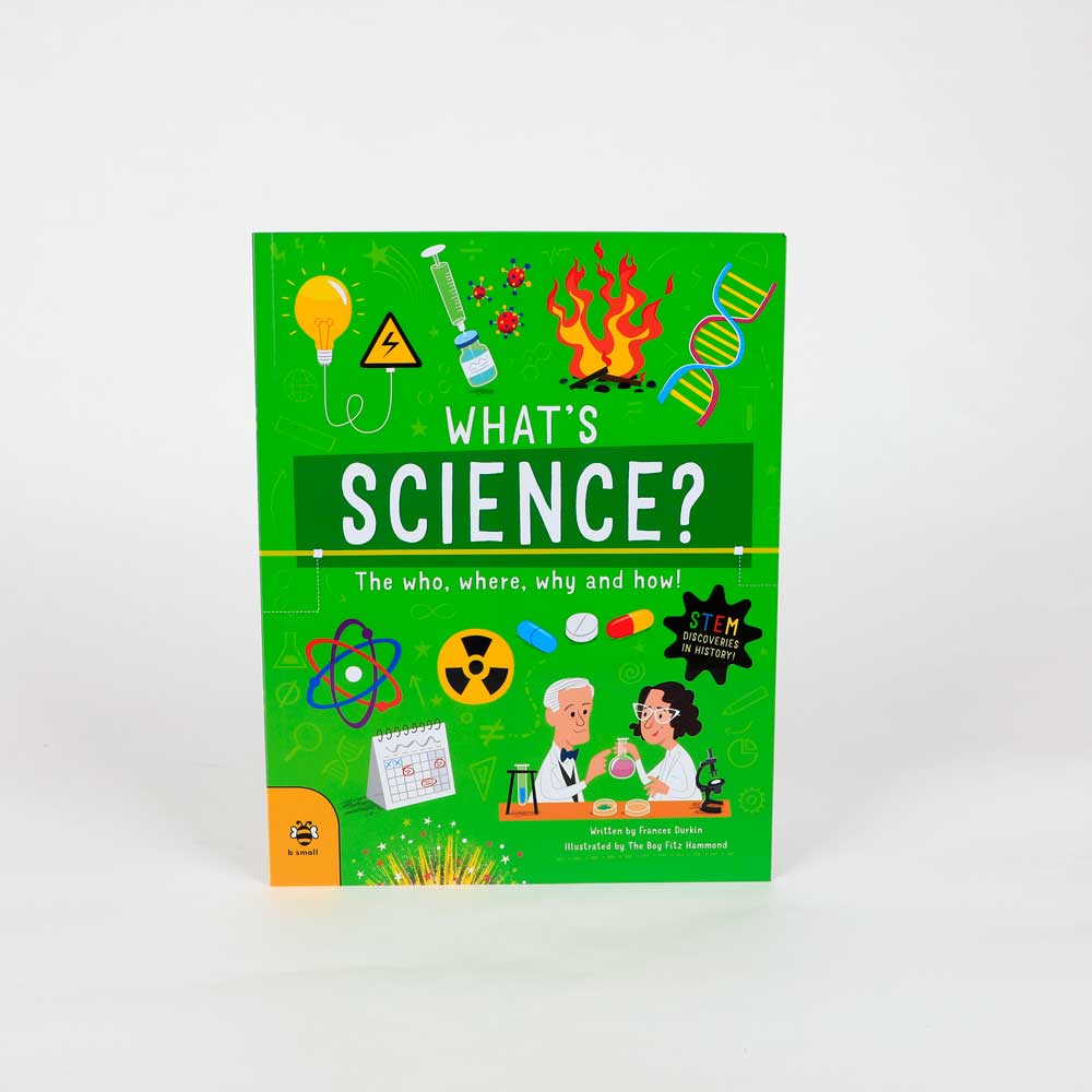 Whats science the who where why and how. STEM discoveries in history book photographed on white background