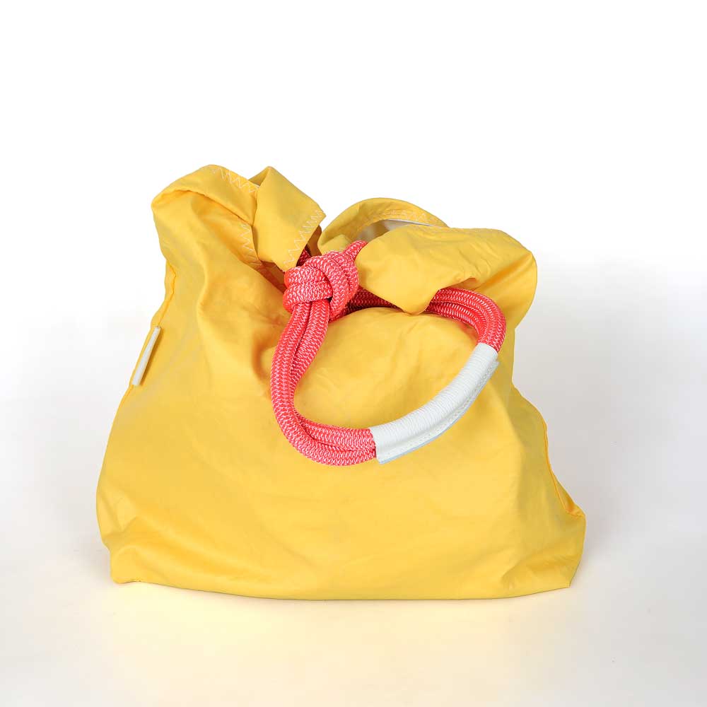 Yellow seashopper sailcloth bag on white background for Australian Museum Shop online
