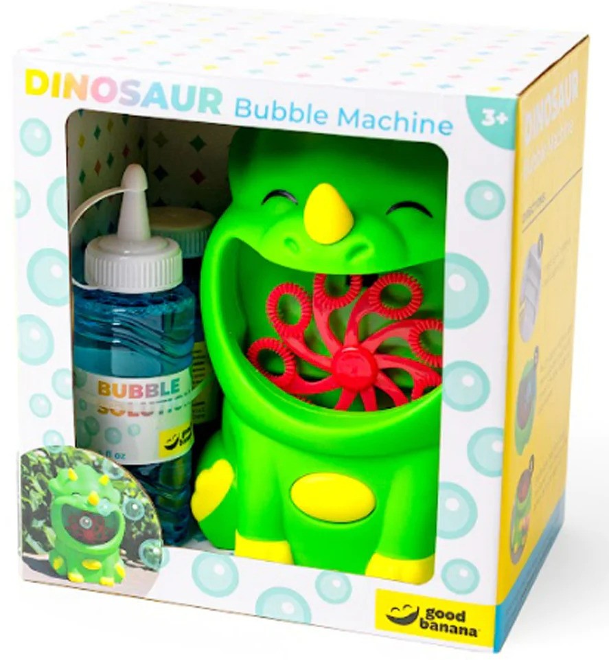Dinosaur bubble machine on white background for Australian museum shop online