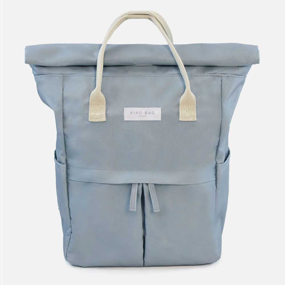 Kind bag recycled backpack, medium, Pale Grey colour. photographed on white background for Australian Museum Shop online