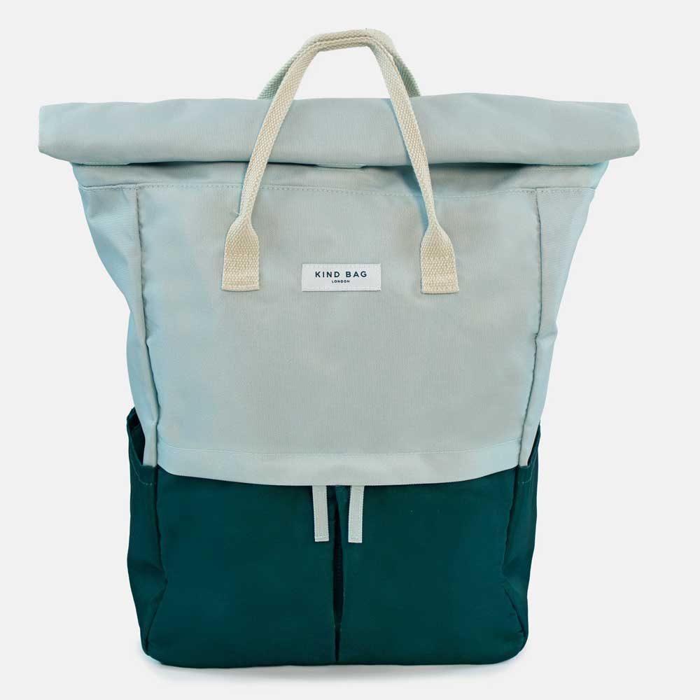 Large Hackney Kind Bag in sage and forest green on white background for Australian museum shop online