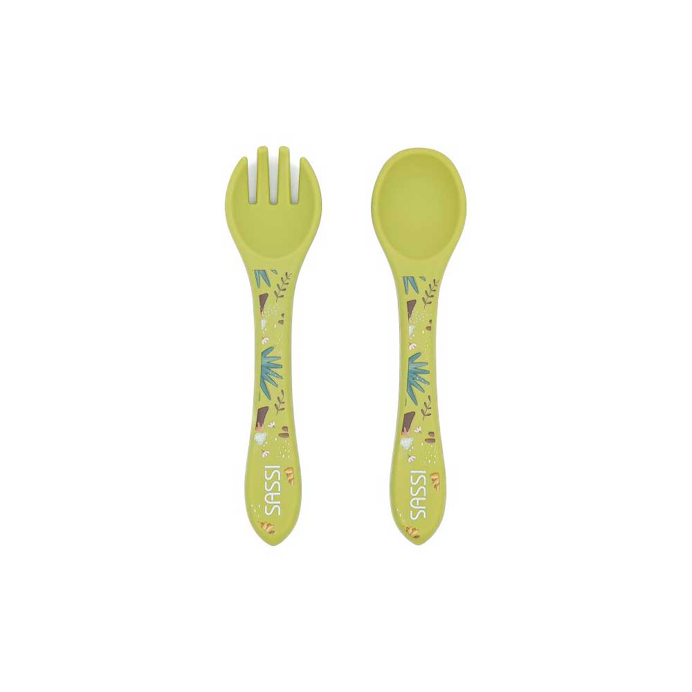 Silicone Spoon and Fork - Cracky The Dinosaur on white background