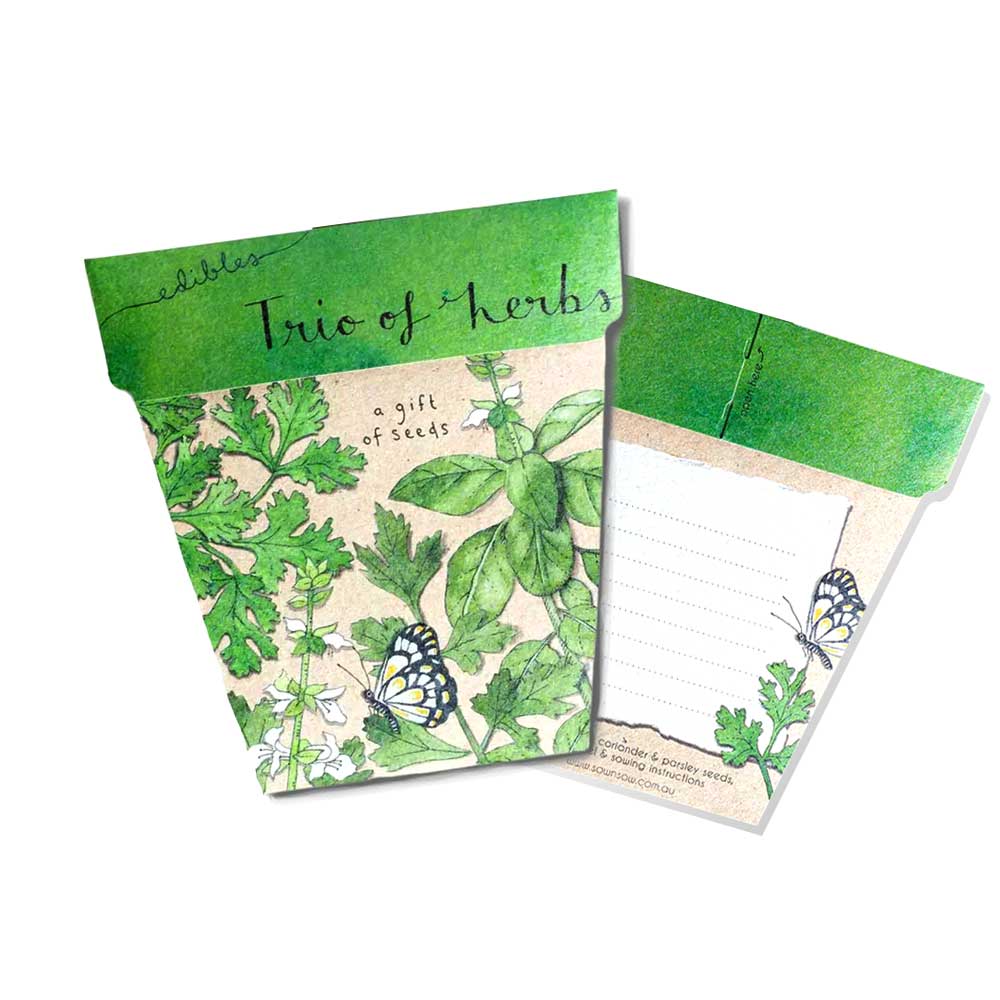 Trio of herbs seeds kit on white background. Australian Museum Shop online