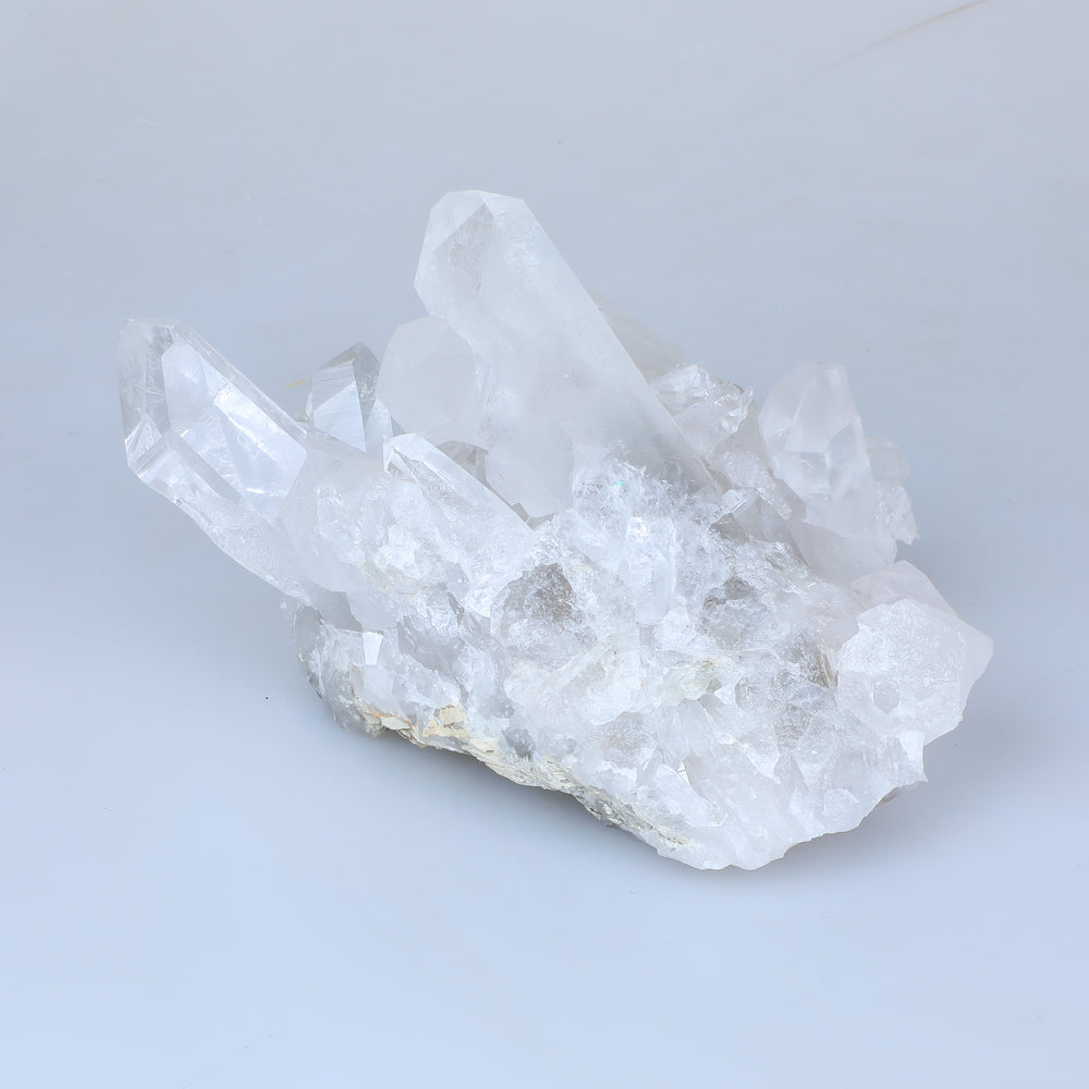 Quartz specimen. Clear quartz cluster photographed against white background. Australian Museum shop online