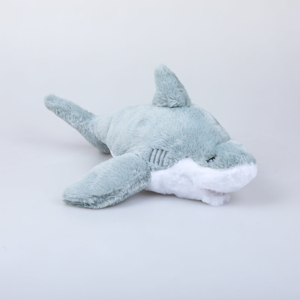 Grey and white plush shark photographed on white. Australian Museum Shop online