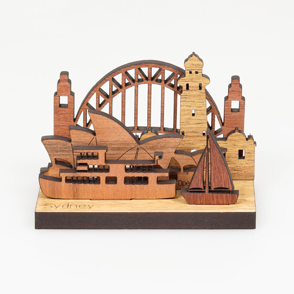 Sydney city scape made from sustainably sourced Australian timber
