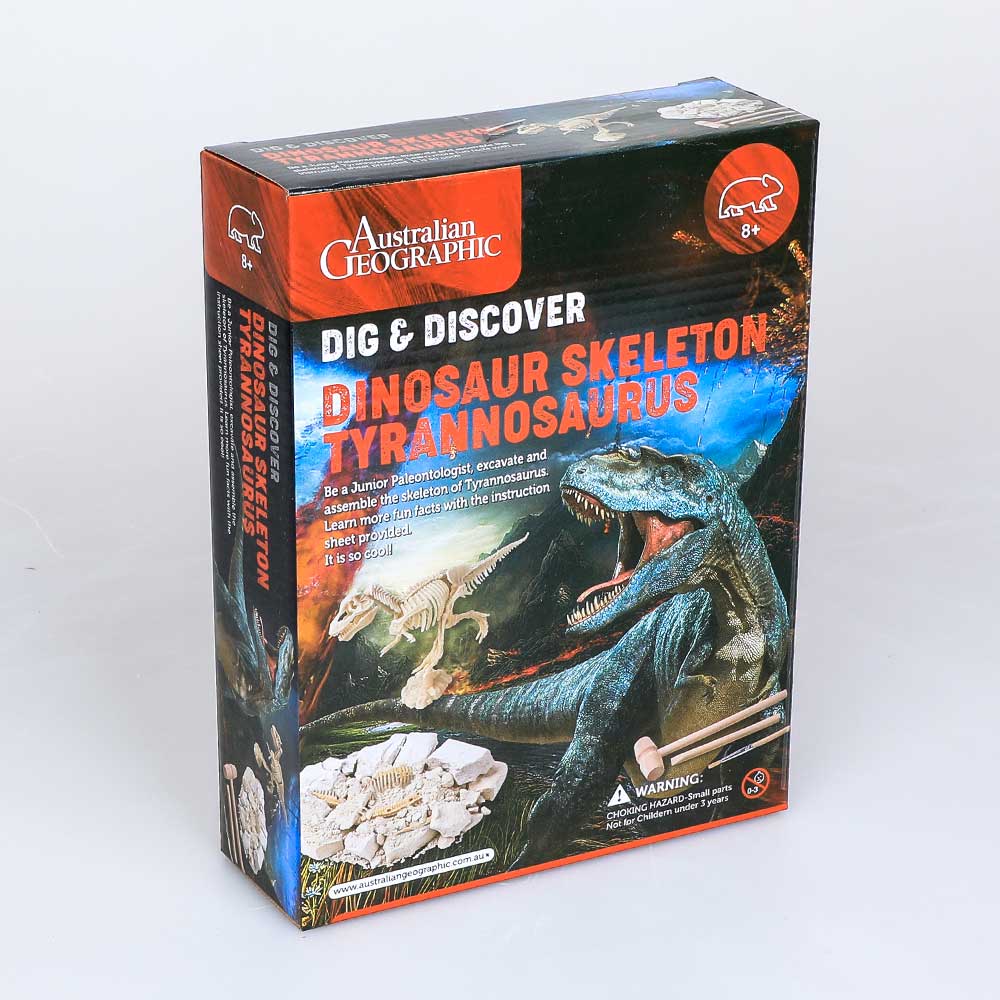 Dig and discover Dinosaur skeleton Tyrannosaurus kit photographed on white background Australian Museum shop online