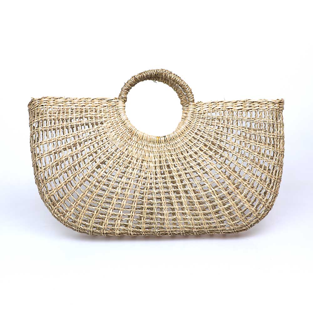 Seagrass half circle basket photographed on white background Australian Museum shop online