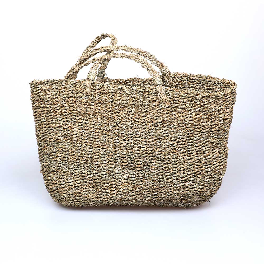 Seagrass bag Back to Baskets photographed on white australian museum shop online