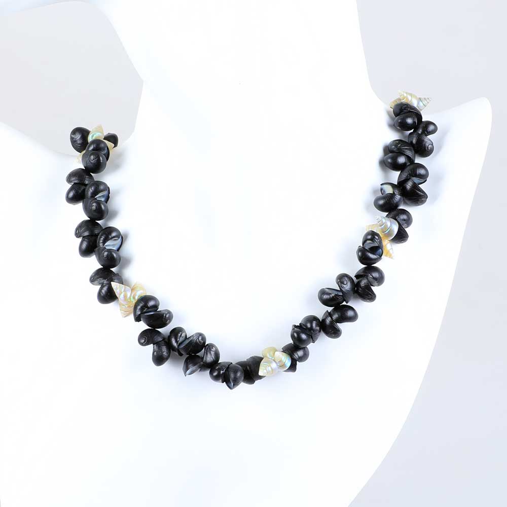 Black crow and maireener shell necklace by Jeanette James, Australian Museum Shop online