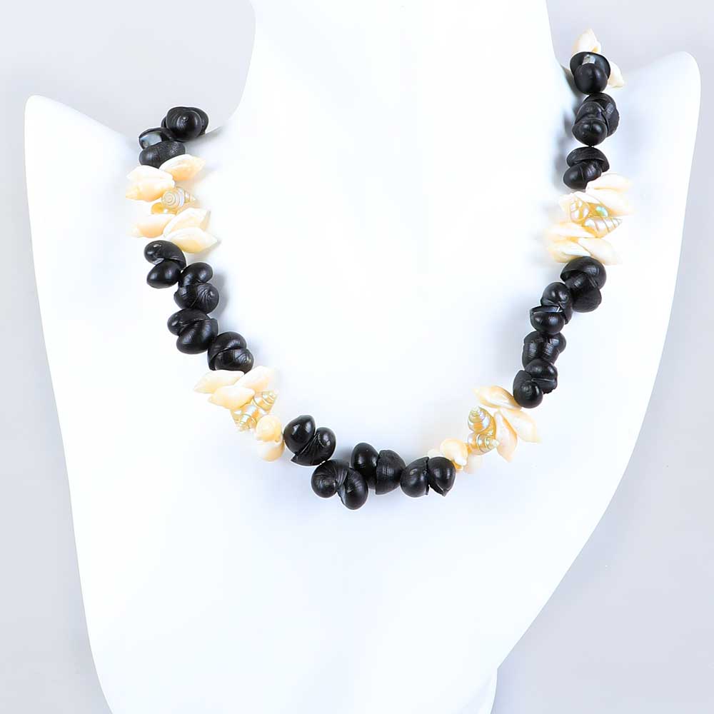Black crow penguin and maireeneer shell necklace Jeanette James Australian museum shop online
