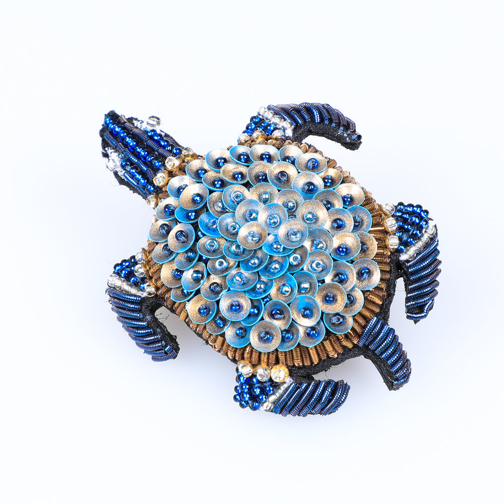 Blue Sea Turtle Beaded Brooch by Trovelore