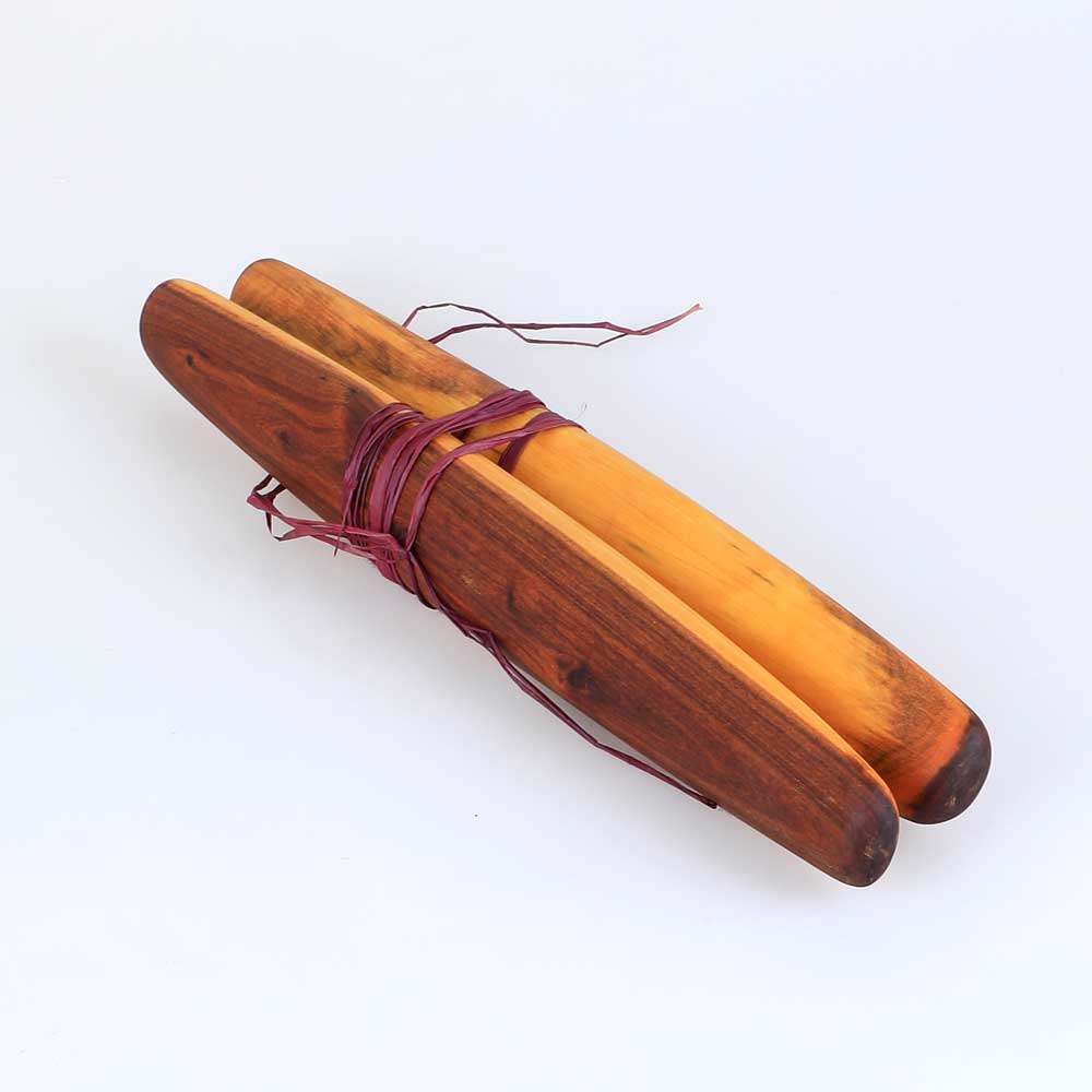 clapsticks hand carved by Wailwaan and yuin maker, songman and educator, Millmillian