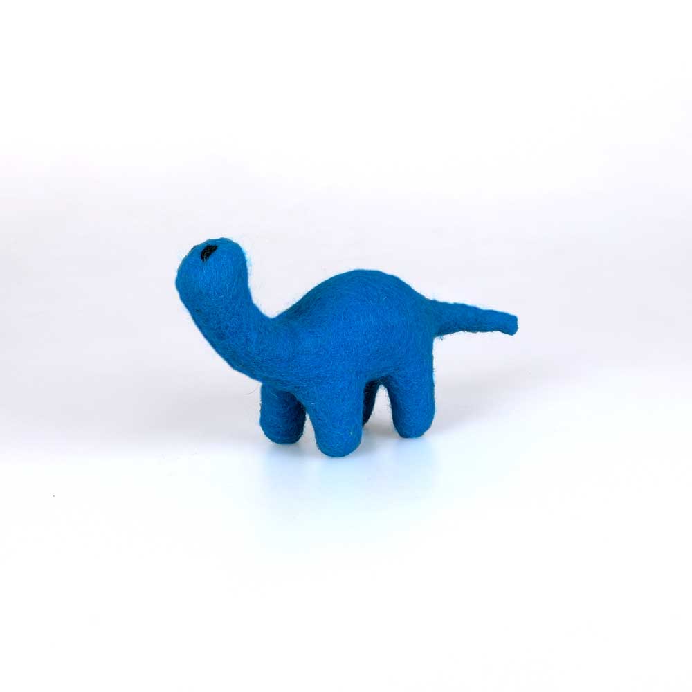 Dashdu mini felt brontosaurus perfect for small hands. Photographed on white background for Australian Museum Shop online